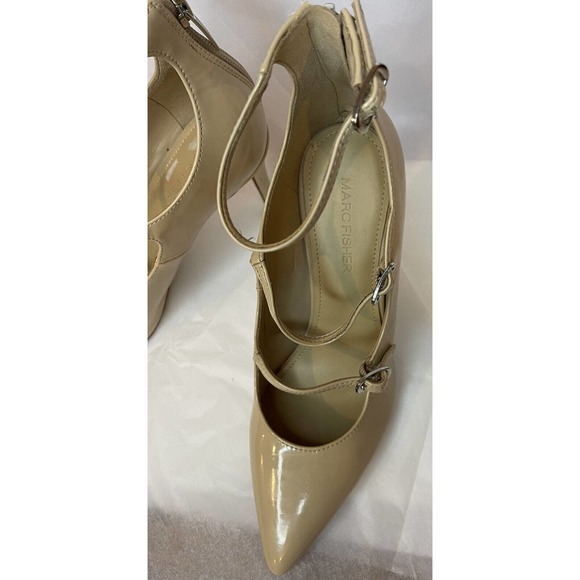 Marc Fisher Dabney Block Heels Nude Patent Buckle Strap 6 Zip Heel Pointed Toe - Picture 8 of 12